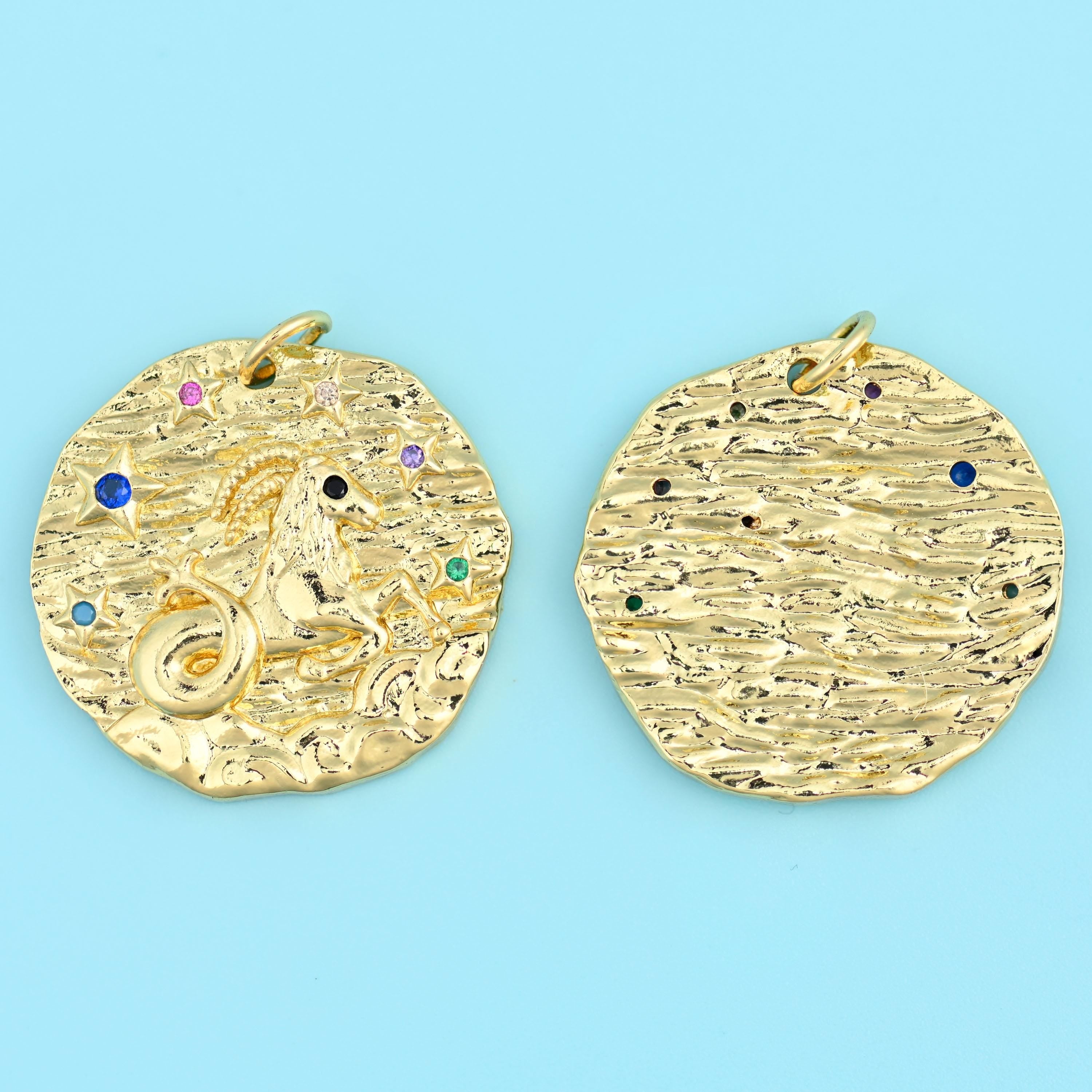 18K Gold Filled Zircon Zodiac Sign Pendant 21mm, 1 Piece
