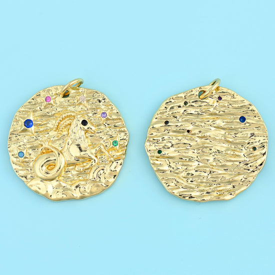 18K Gold Filled Zircon Zodiac Sign Pendant 21mm, 1 Piece
