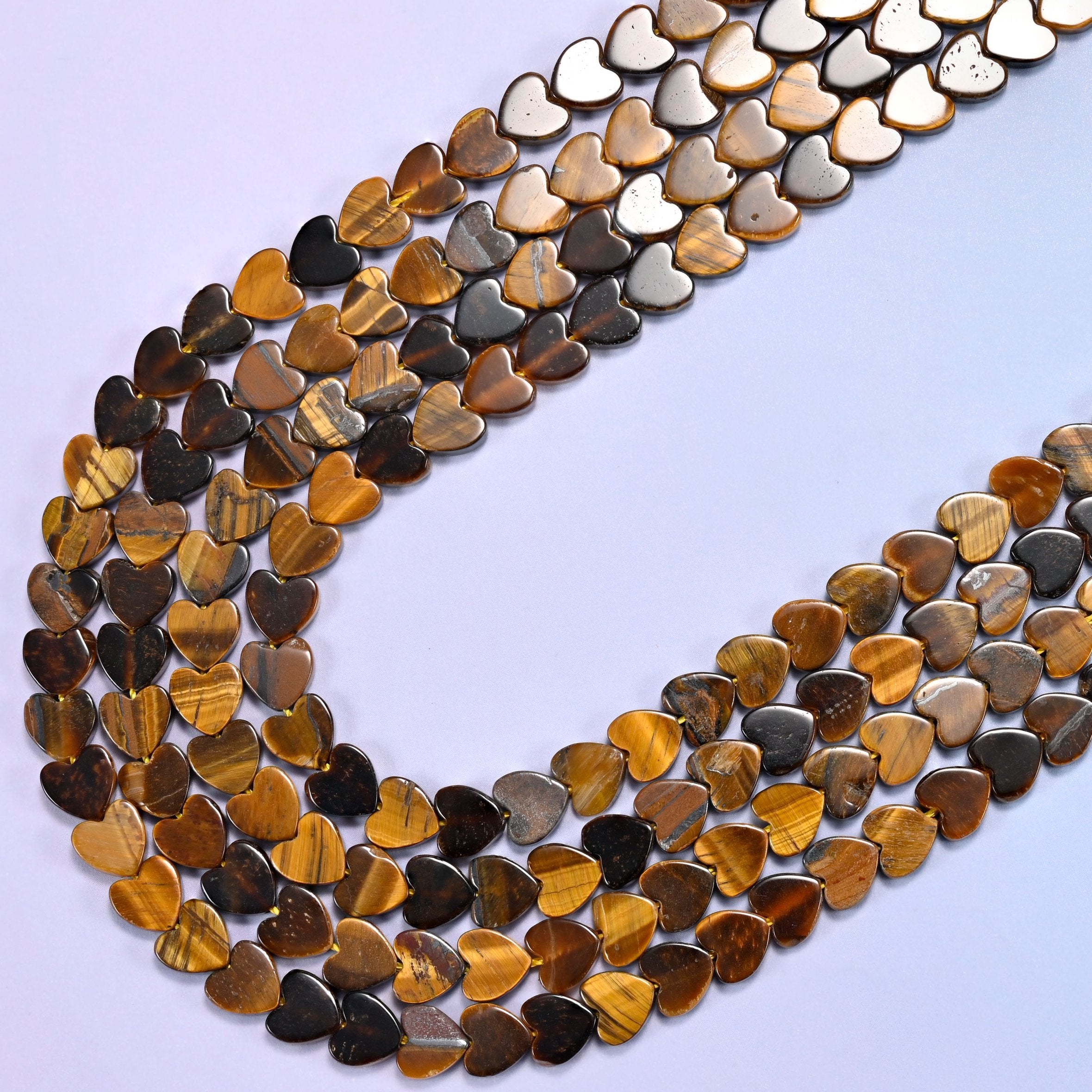 Tiger Eye Flat Heart Beads, 15 inch strand