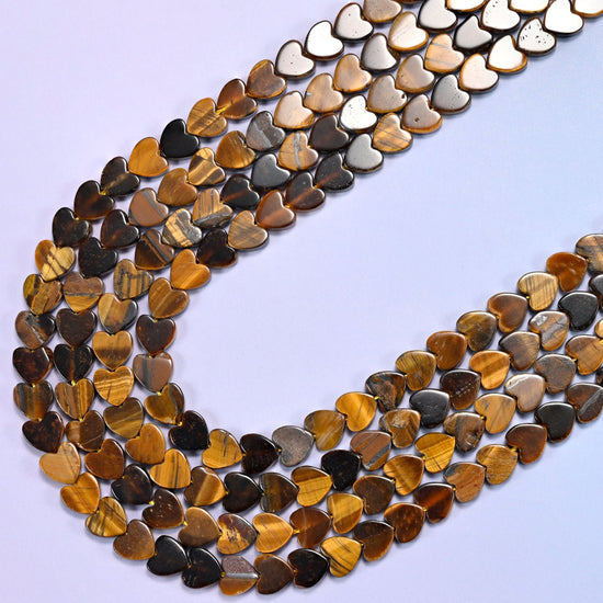 Tiger Eye Flat Heart Beads, 15 inch strand