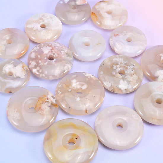 Sakura flower agate donut, centre hole for hanging