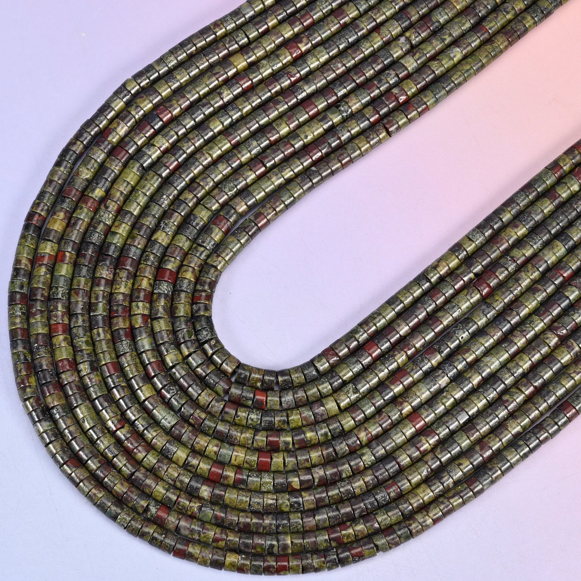 Dragon Blood Stone Smooth Heishi Disc Beads, 15.5 inch strand
