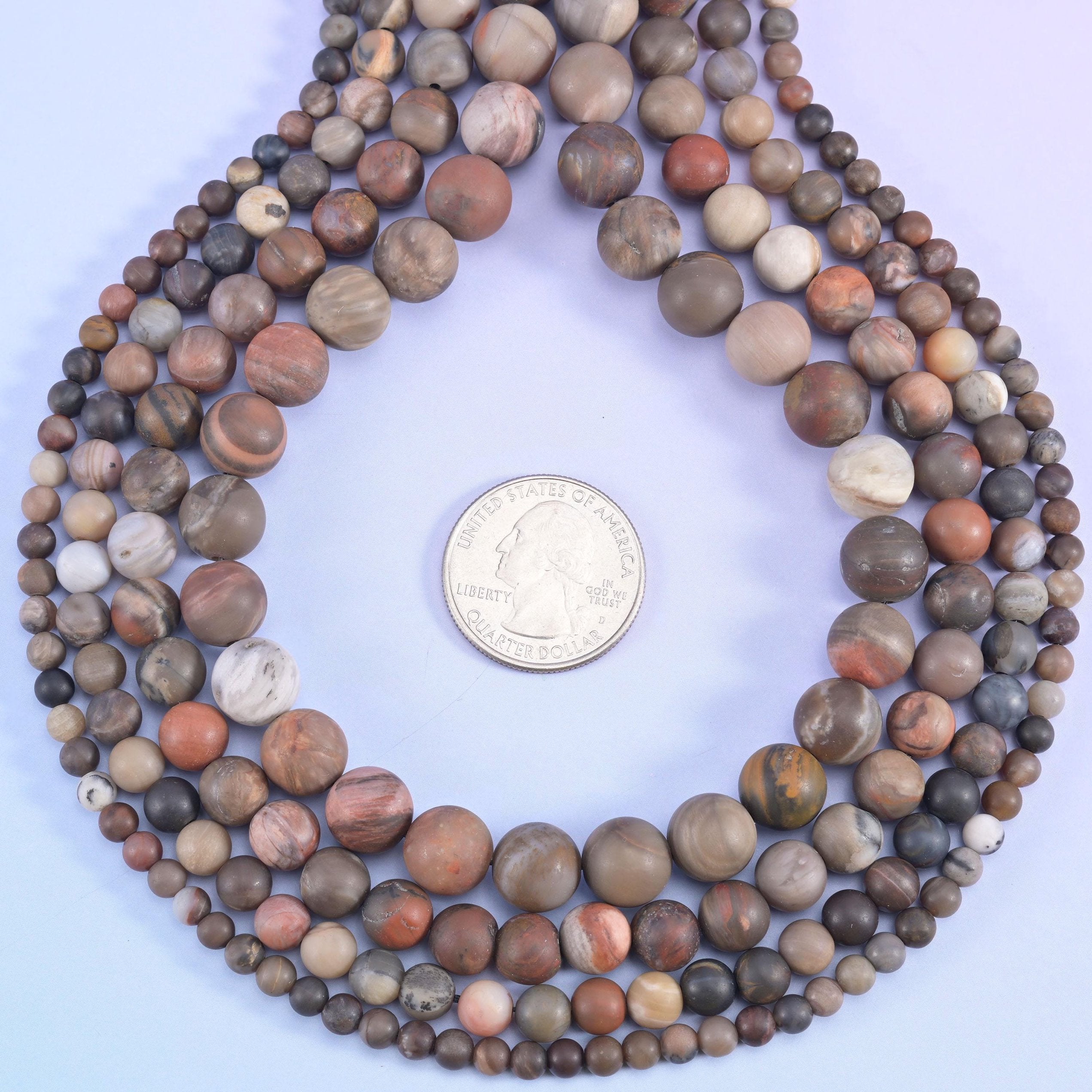 Matte round cut petrified wood beads