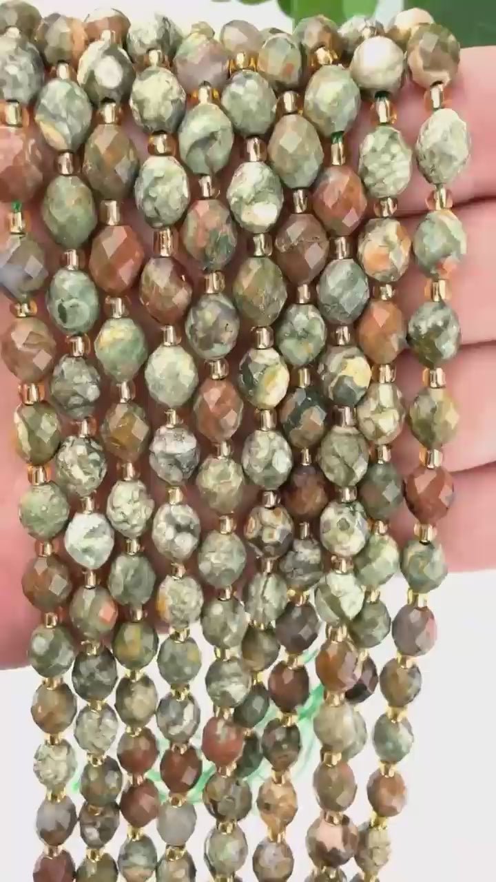 Snake Skin Jasper Faceted Rice Barrel Beads, approximately 39 beads per strand