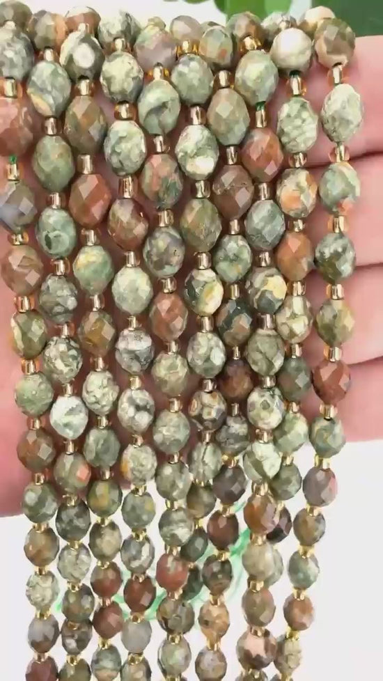 Snake Skin Jasper Faceted Rice Barrel Beads, approximately 39 beads per strand