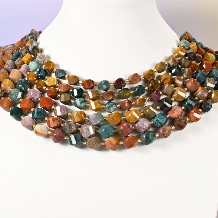 Ocean Agate beads, spiral twist shape, 8mm and 10mm