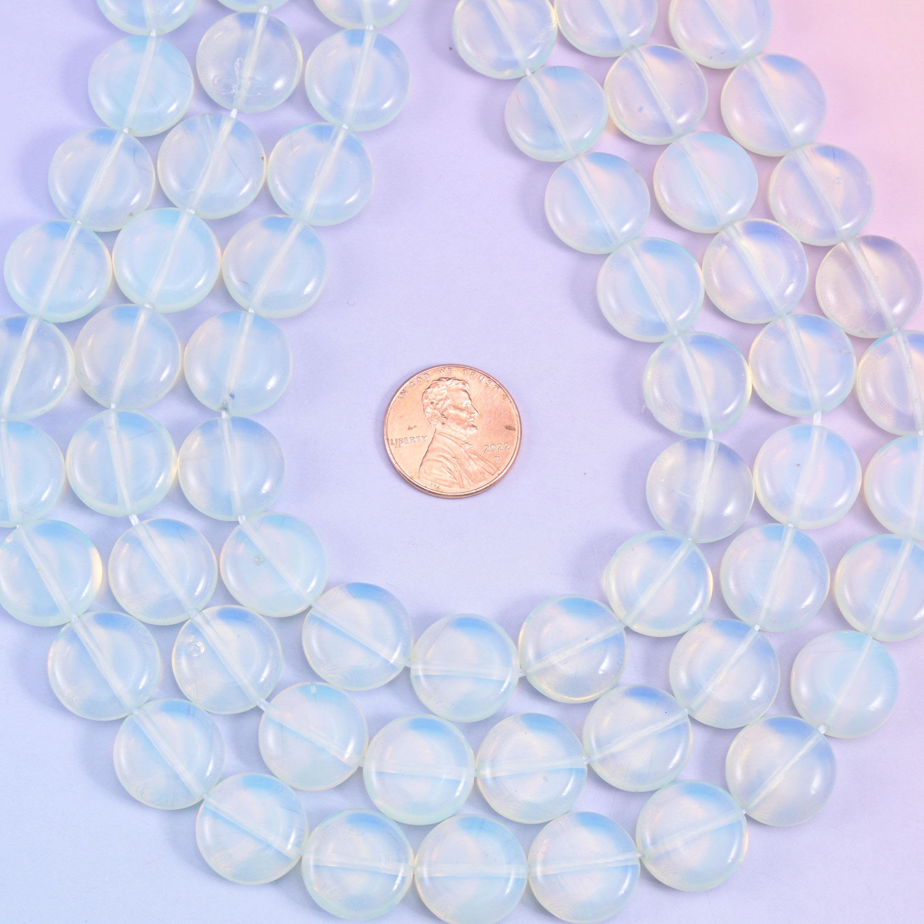 Man-made glass Opalite smooth coin beads for necklaces and bracelets