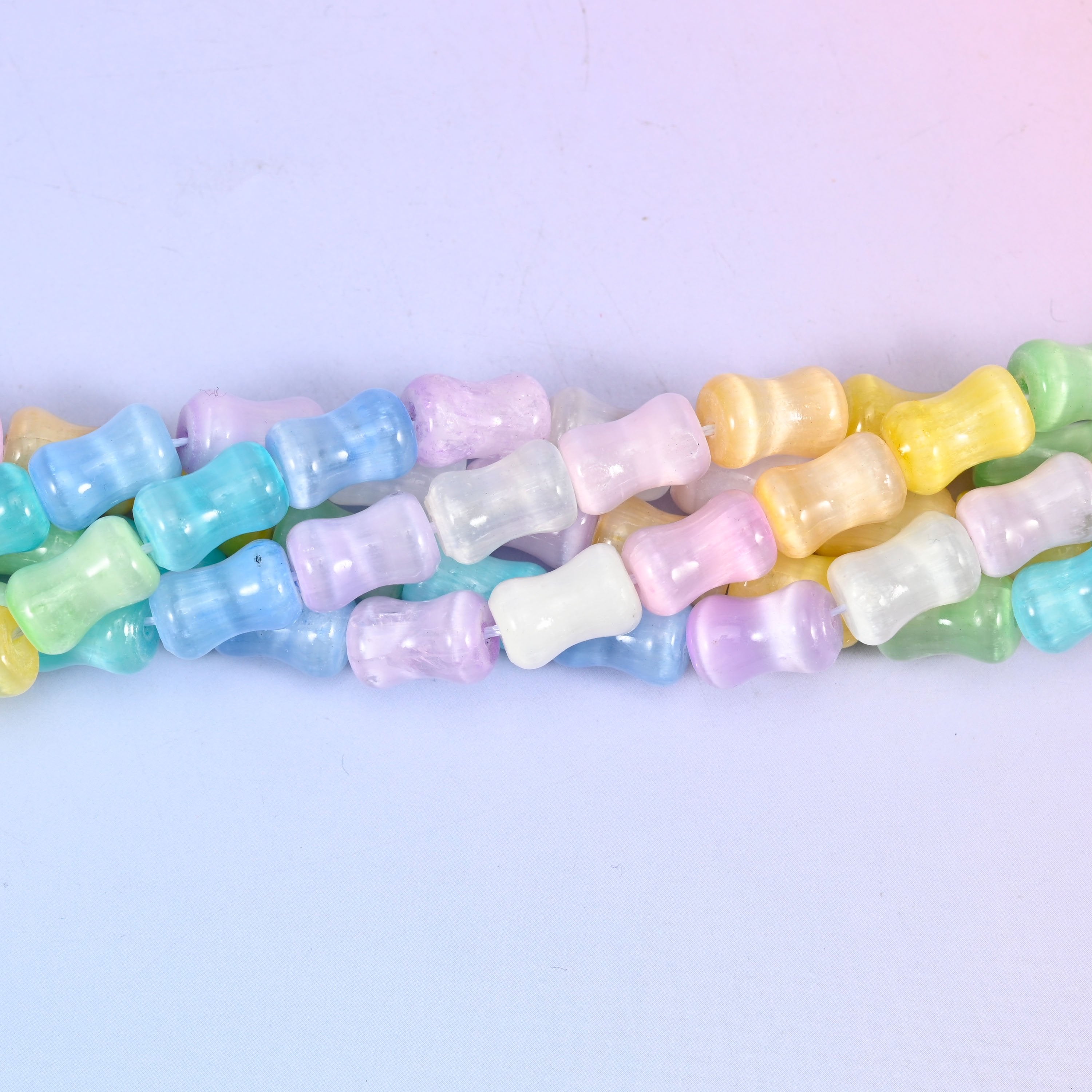 Rainbow Selenite Bamboo Stem Tube Beads, natural gemstone.