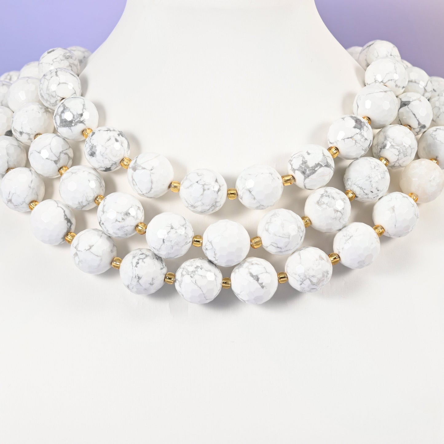 White howlite beads, faceted round, 16mm