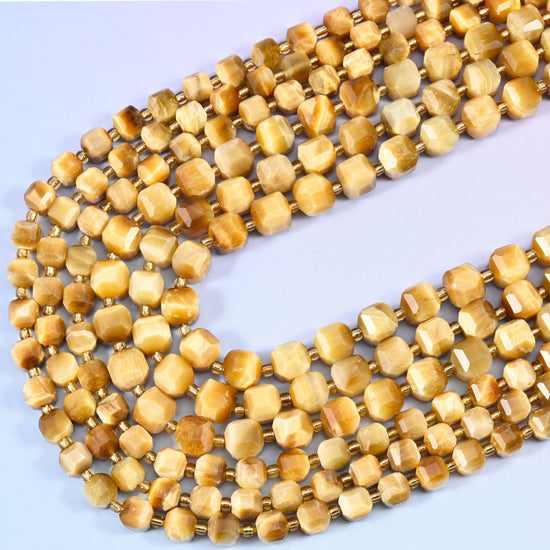 Gold Tiger Eye Faceted Cube Beads, 15 inch strand