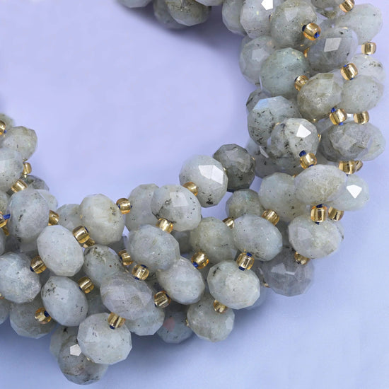Faceted rondelle cut white labradorite beads