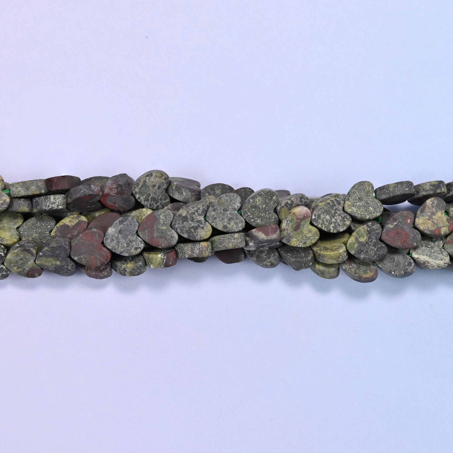 Matte Dragon Bloodstone Flat Heart Beads: Size 6mm, Jewelry Making, 15 Inch Strand