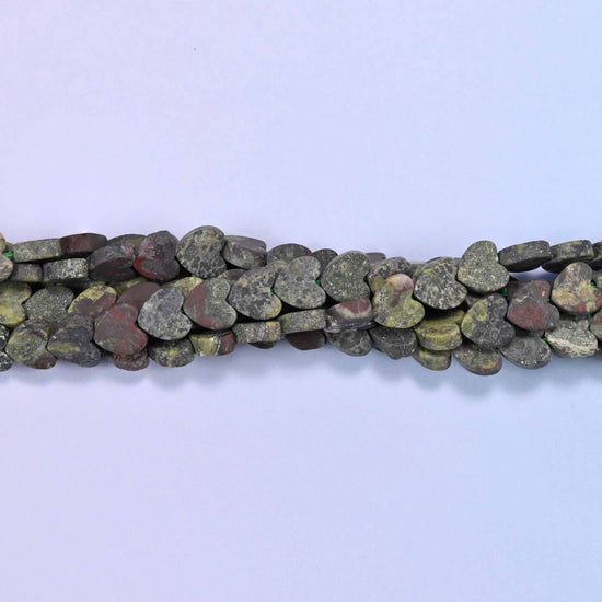 Matte Dragon Bloodstone Flat Heart Beads: Size 6mm, Jewelry Making, 15 Inch Strand