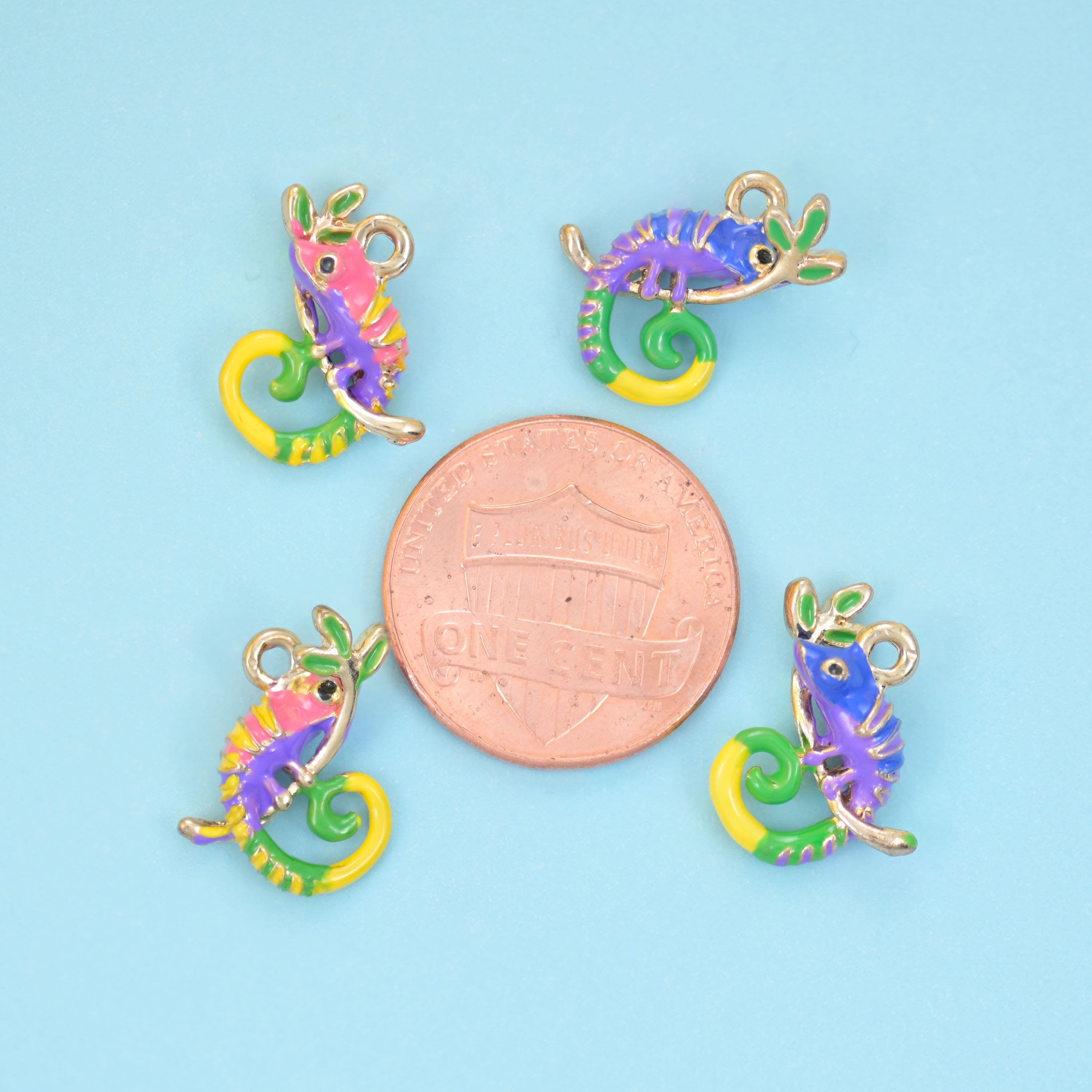 Enamel Chameleon Charm 18K Gold Filled 15x10mm, 1 Piece