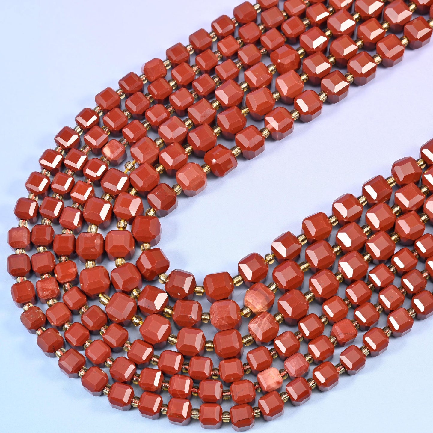Red Jasper Faceted Cube Beads, 15 inch strand