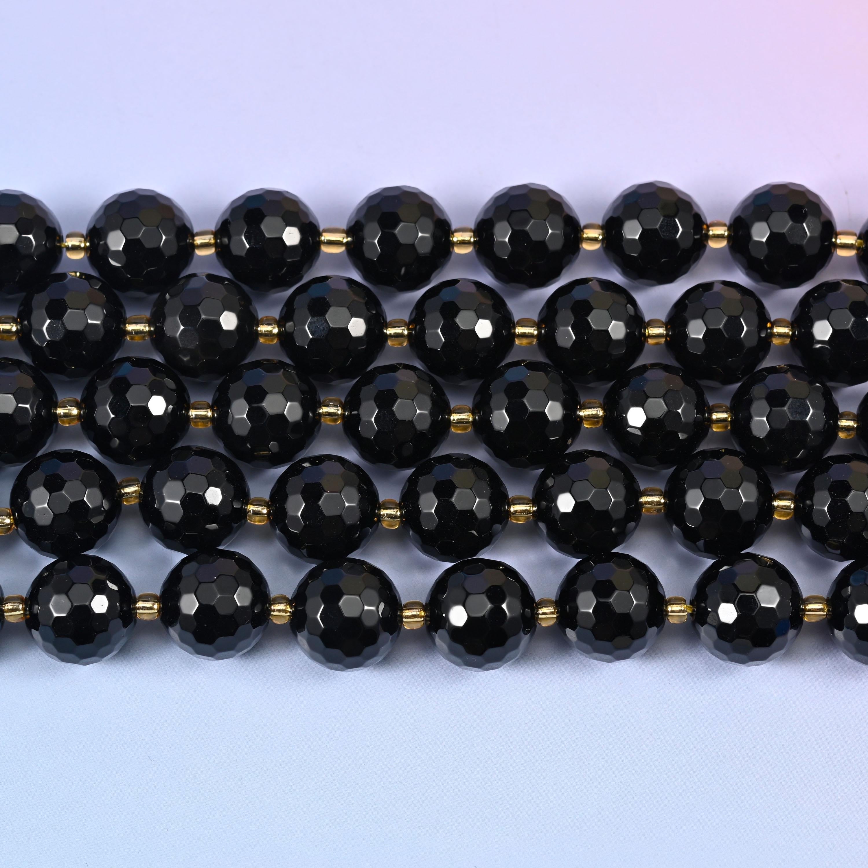 Black Onyx Faceted Round Beads 16mm in jet black