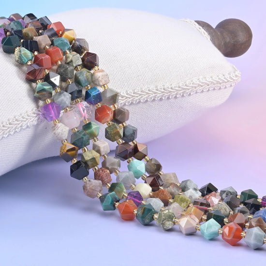Assorted Gemstone Faceted Diamond Rhombus Beads 10mm