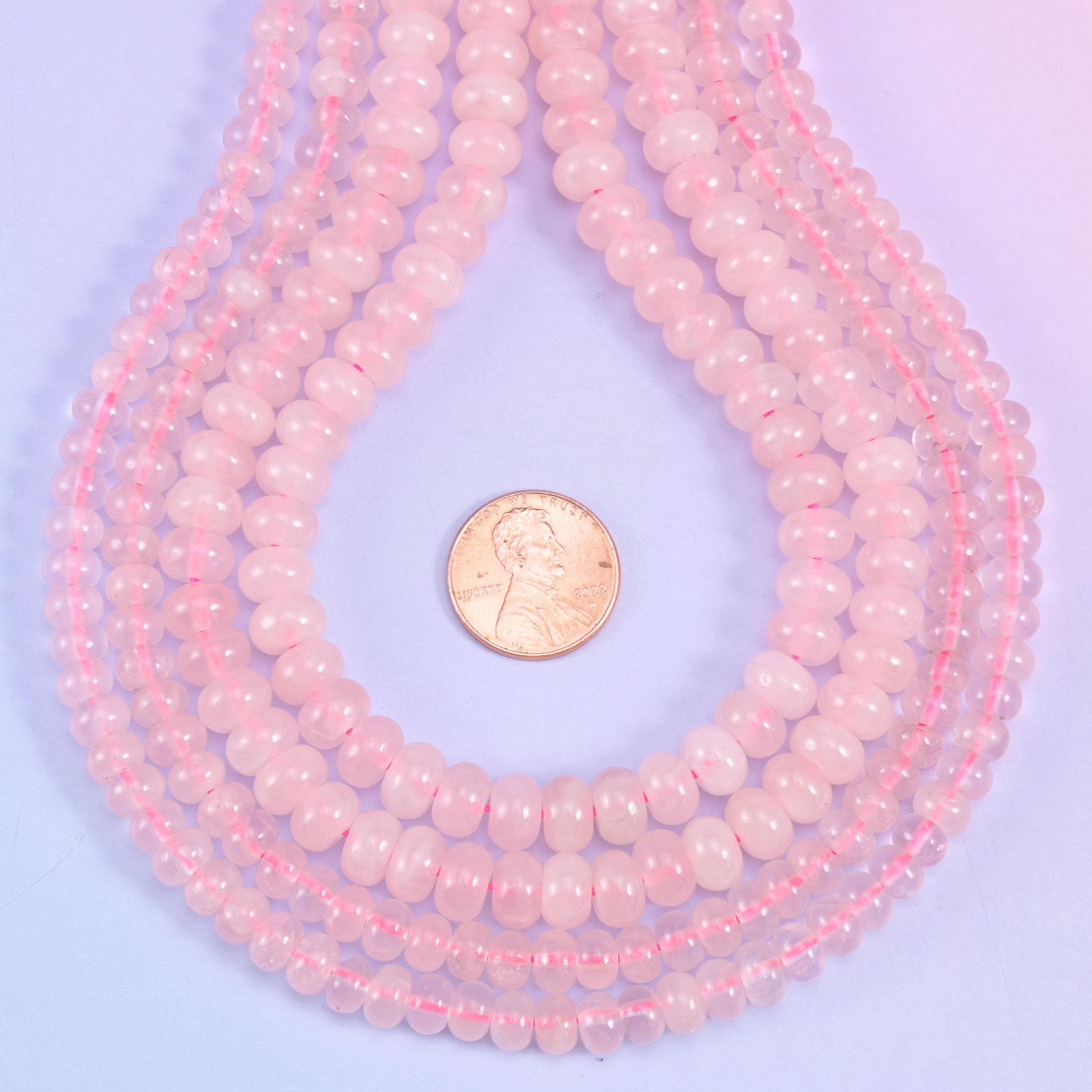 Natural Rose Quartz smooth rondelle beads for bracelets, necklaces, and earrings