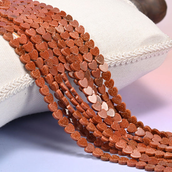 Gold Sandstone Flat Heart Beads