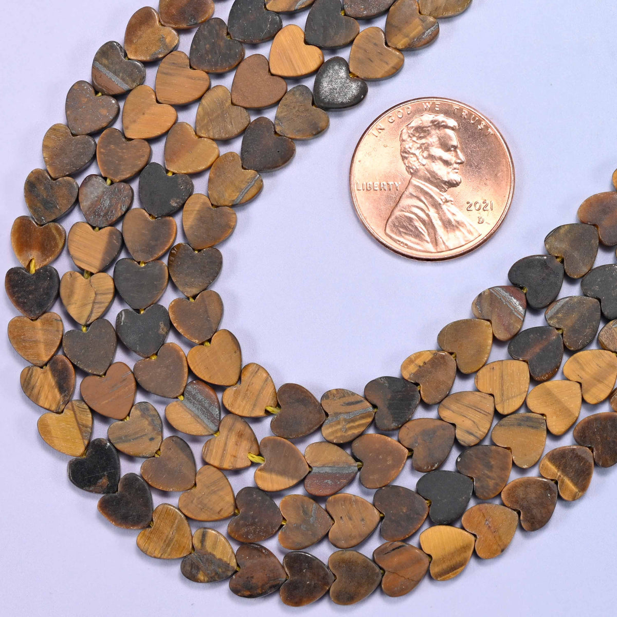 Flat heart cut Tiger Eye beads