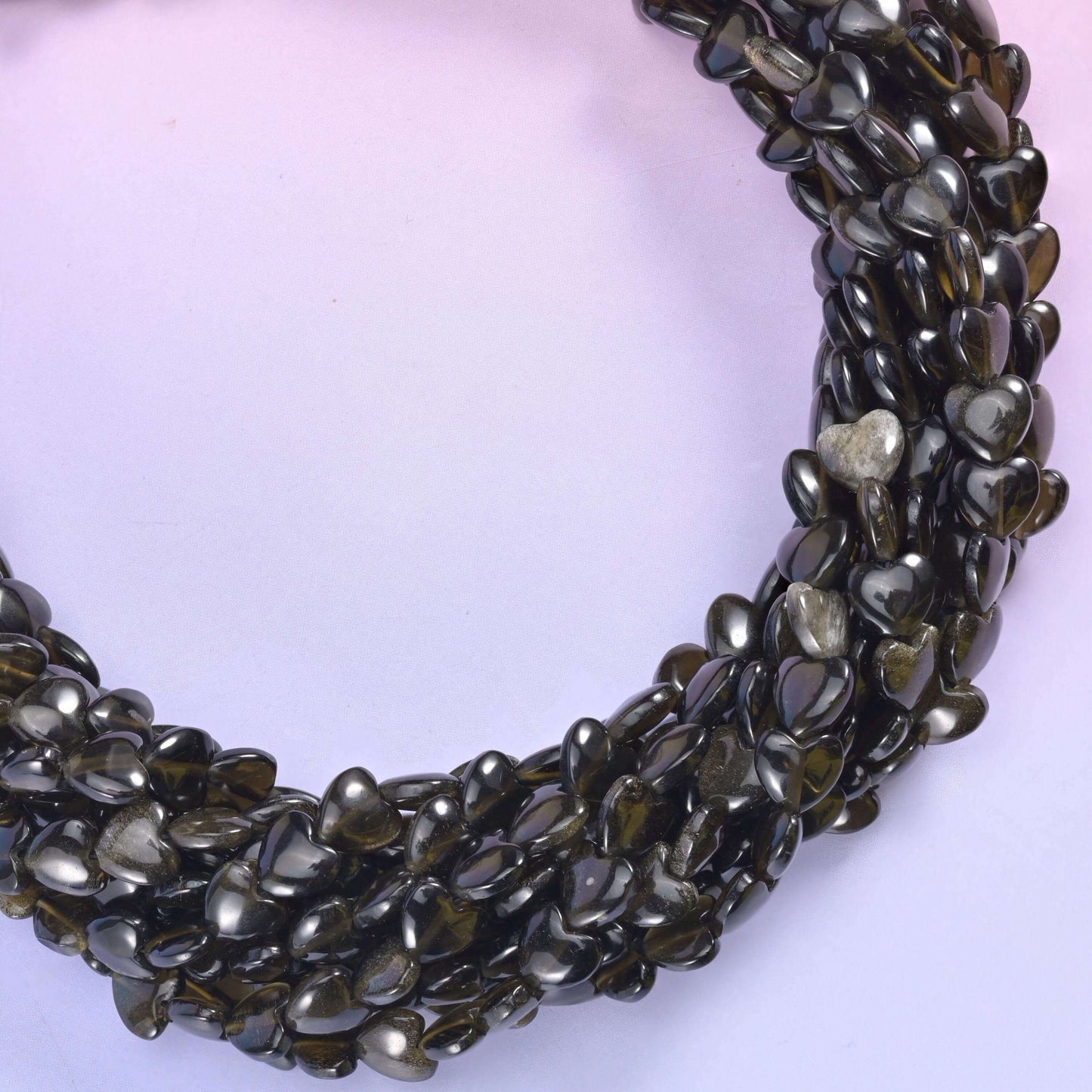 Gold Obsidian Heart Beads 6mm, polished glassy and smooth with a bronze-gold sheen