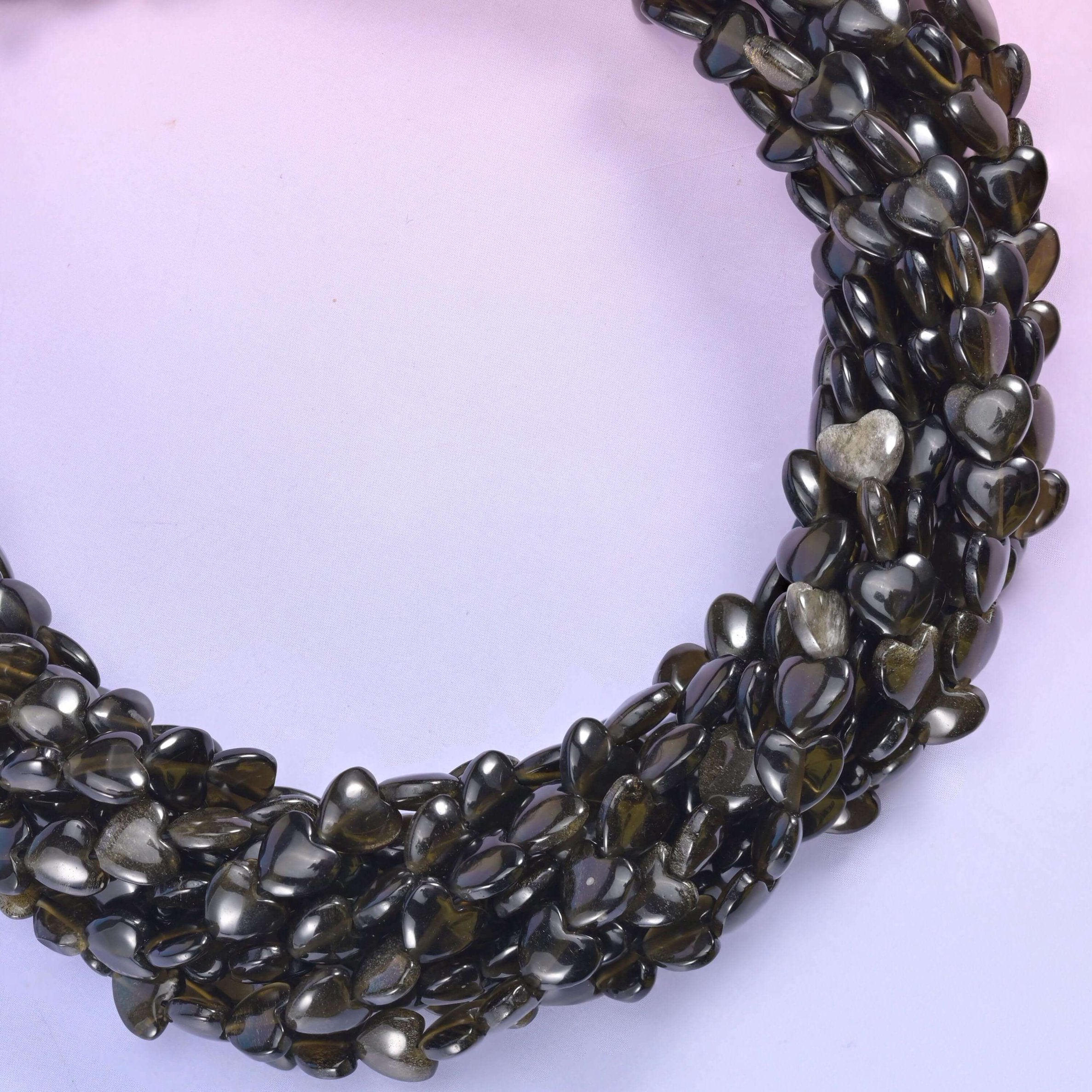 Gold Obsidian Heart Beads 6mm, polished glassy and smooth with a bronze-gold sheen