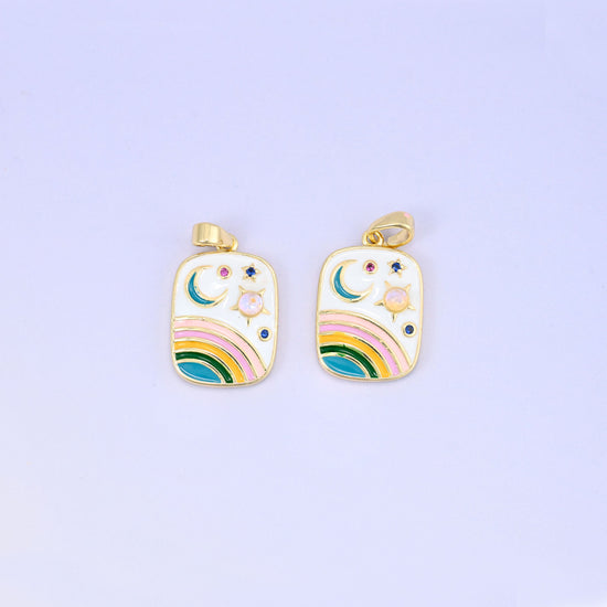 Enamel Rainbow Rectangle Pendants: 18K Gold Plated Charms, Jewelry Making Supply