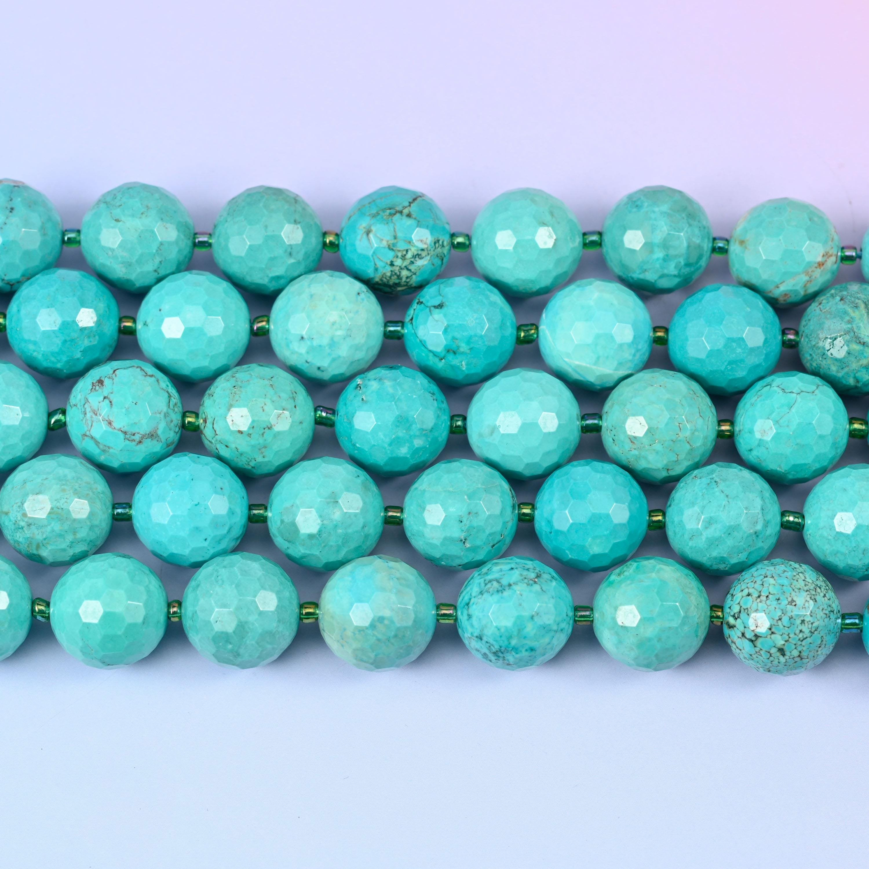 Green Howlite beads in sea green to turquoise blue with brown and charcoal matrix
