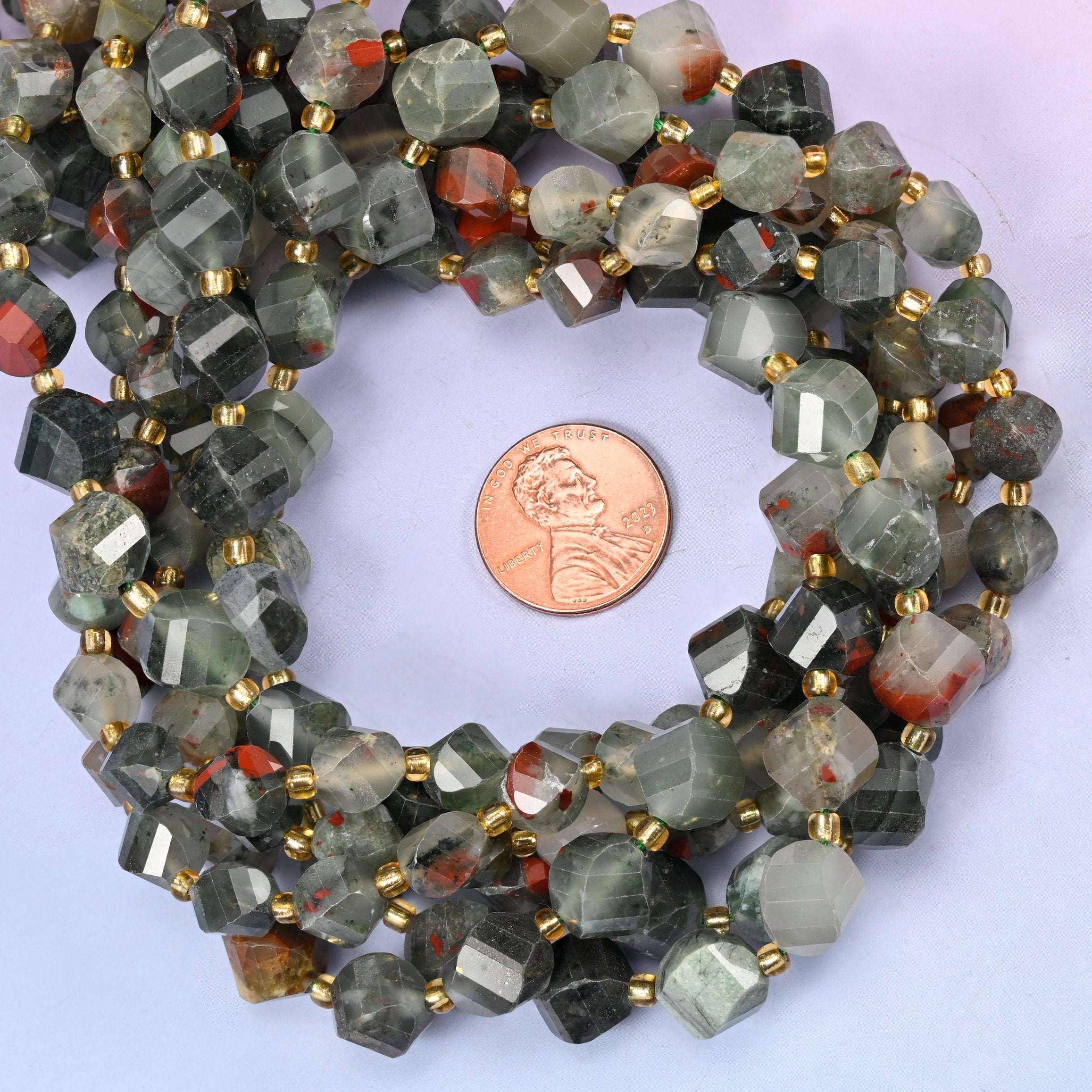 African Bloodstone Faceted Spiral Twist Beads: Size 8mm 10mm, Jewelry Making, 15 inch Strand