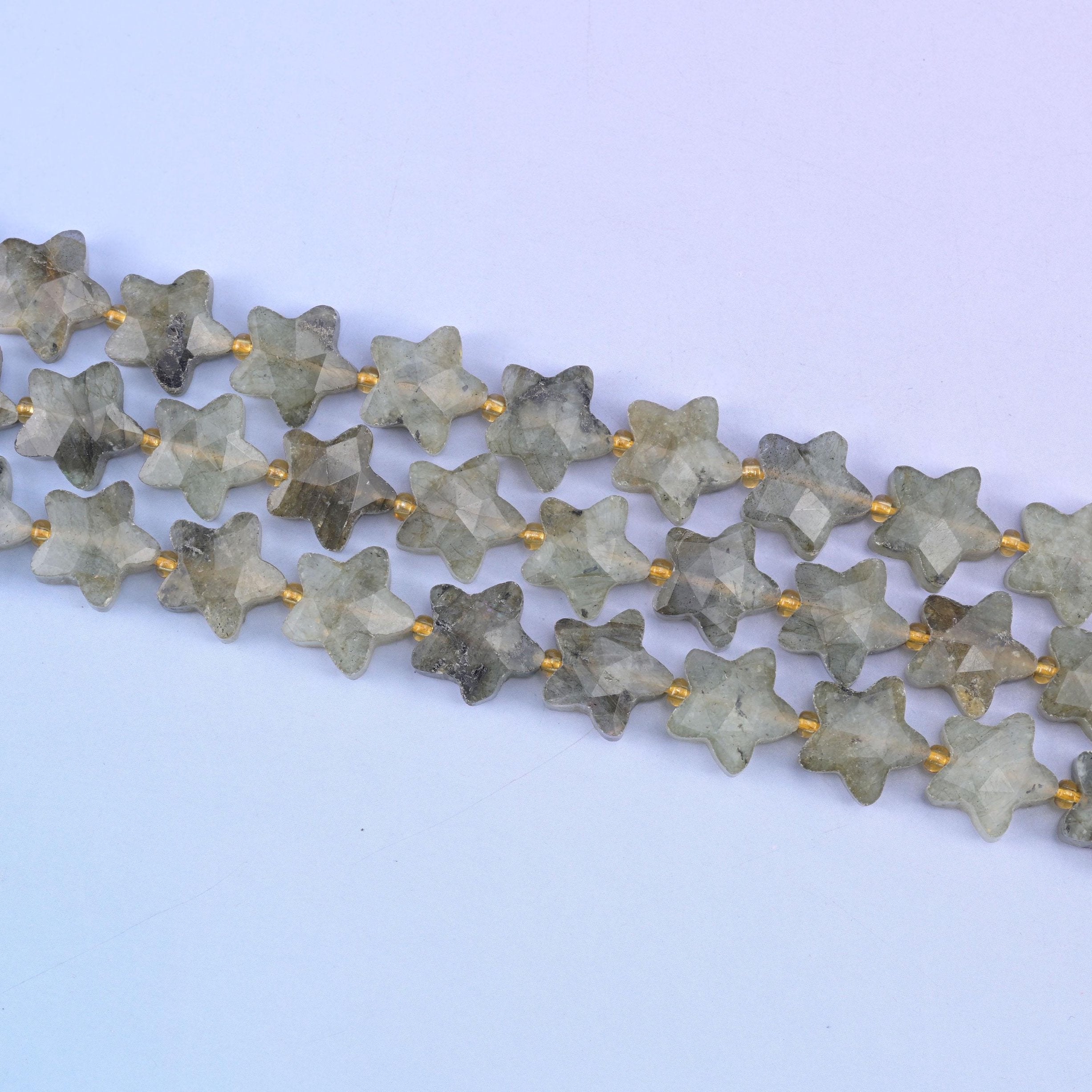 Gray labradorite beads in dove grey with green-olive undertones and charcoal streaks