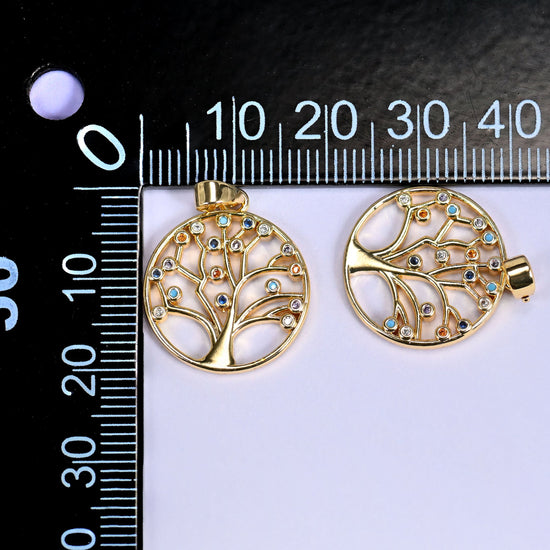 Round Tree of Life Multicolor Zircon Charms: DIY Pendants, Jewelry Making Supply