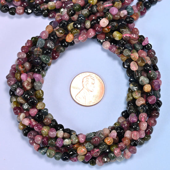 Colorful Tourmaline Tiny Nugget Beads: Jewelry Making 15.5" Strand