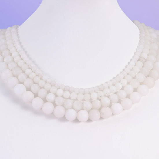 White Jade Matte Round Beads 4mm 6mm 8mm 10mm Jewelry Making 15 Inch Strand