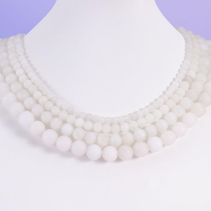 White Jade Matte Round Beads 4mm 6mm 8mm 10mm Jewelry Making 15 Inch Strand