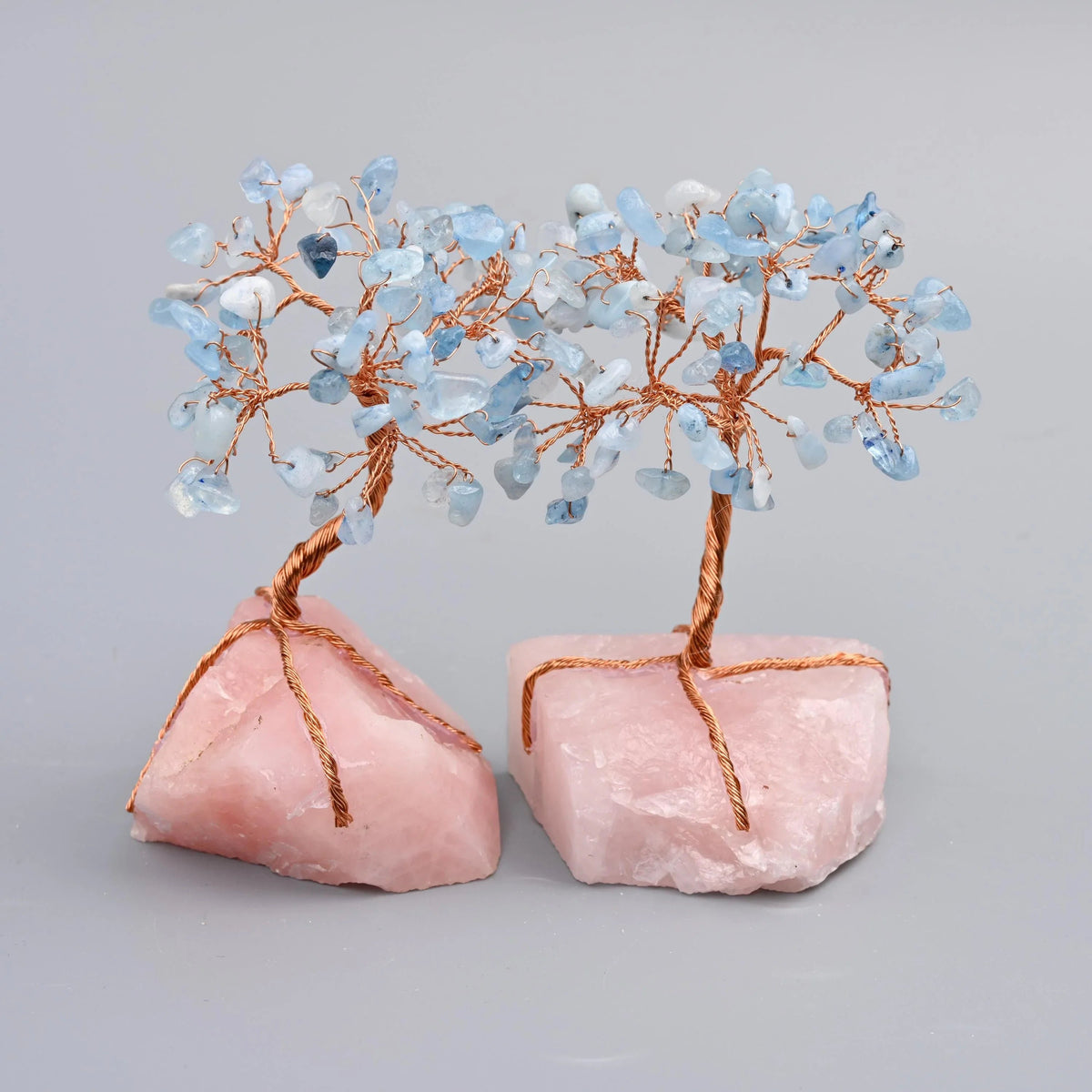 Rose quartz base gemstone tree with polished gemstone chip leaves