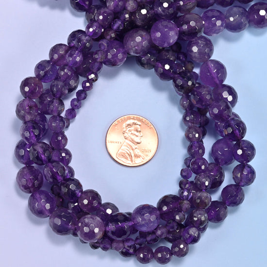 Amethyst Faceted Round Beads: Jewelry Making, 15 Inch Strand