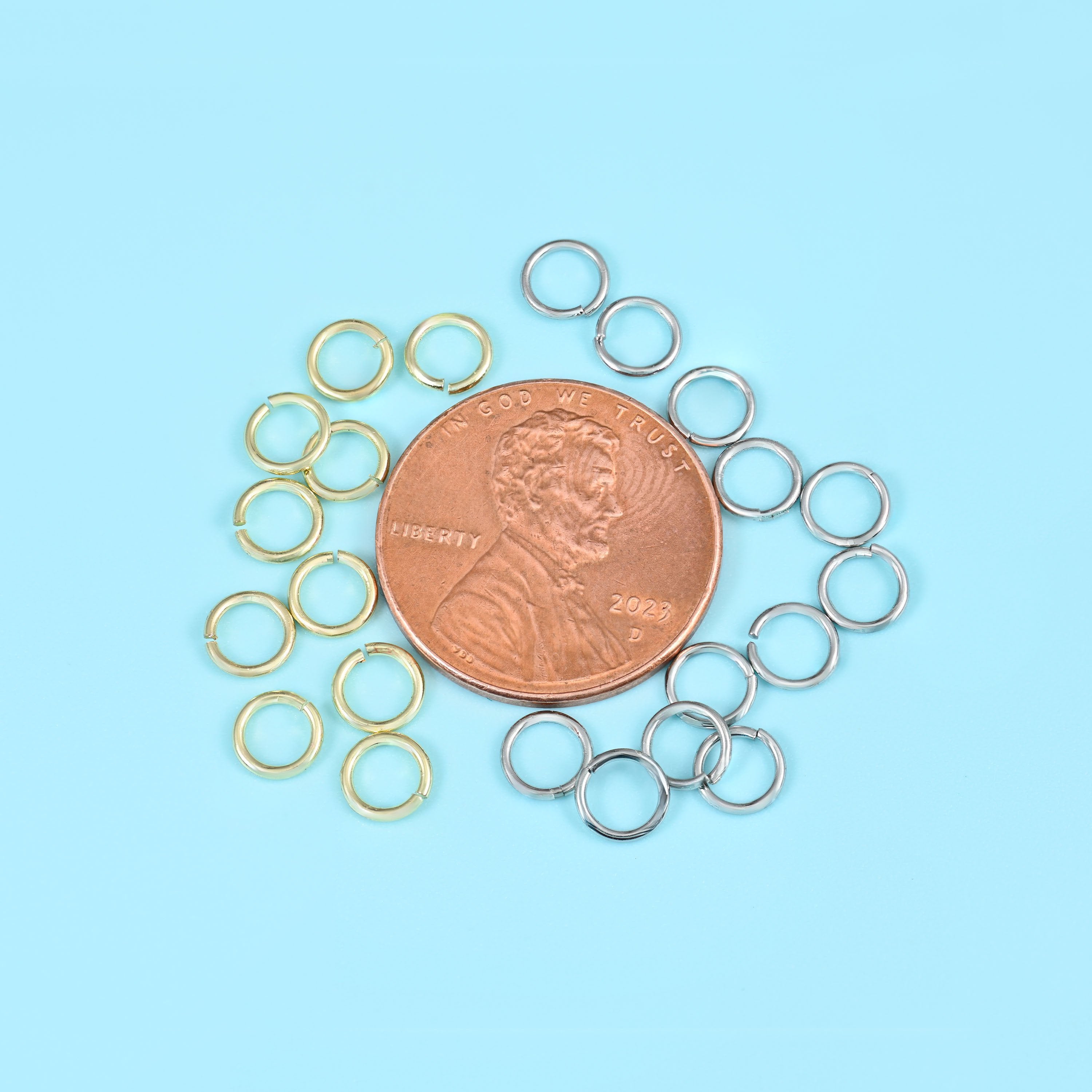 18K gold filled open jump rings in warm yellow gold and bright silver-tone finish