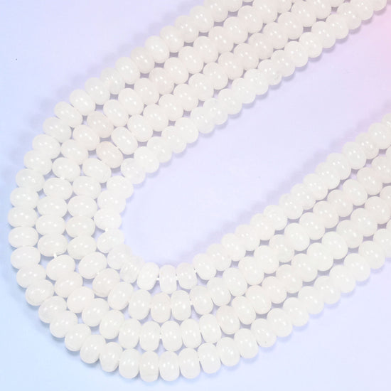 Natural White Jade Rondelle Beads, 15 inch strand.
