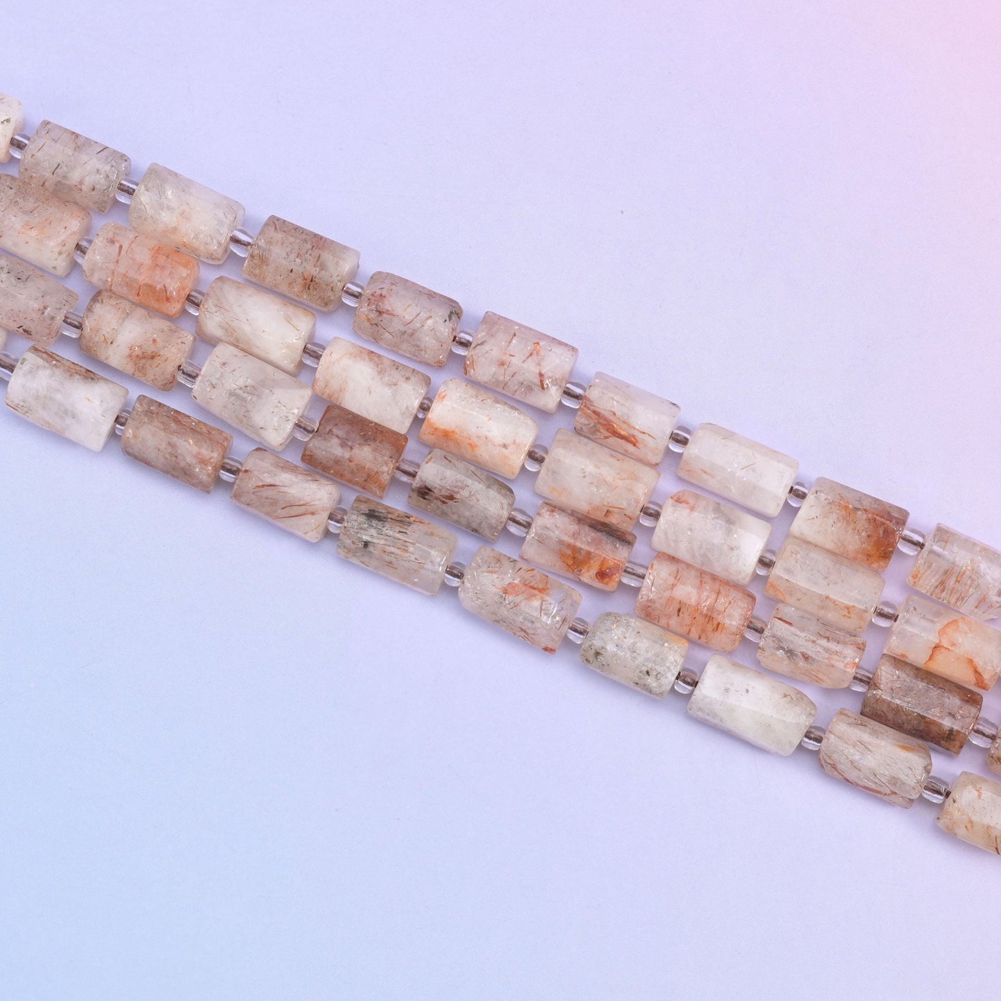Red Copper Rutilated Quartz tube beads in warm copper and amber tones