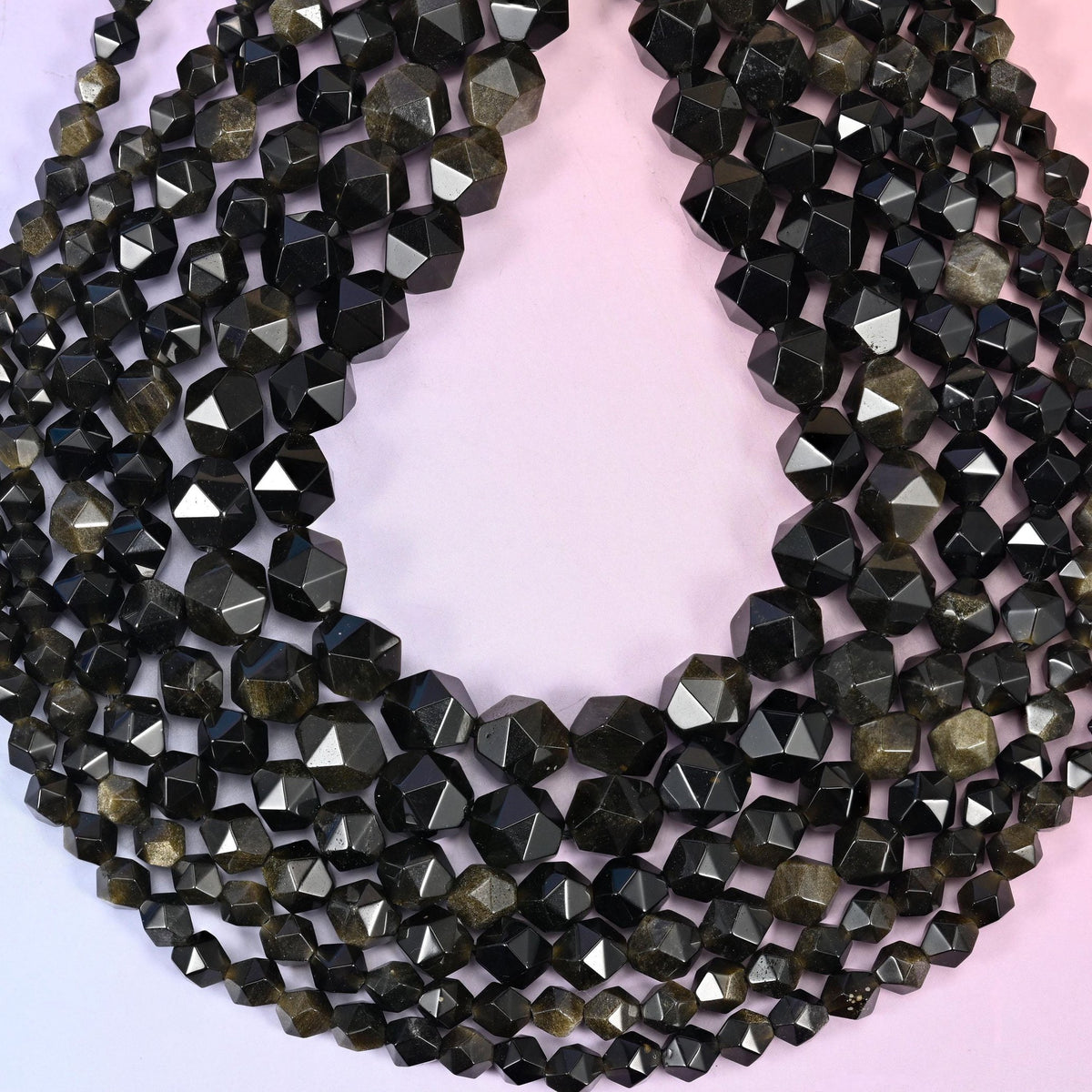 Gold Obsidian Faceted Diamond Star Cut Beads, hole approximately 1.0mm