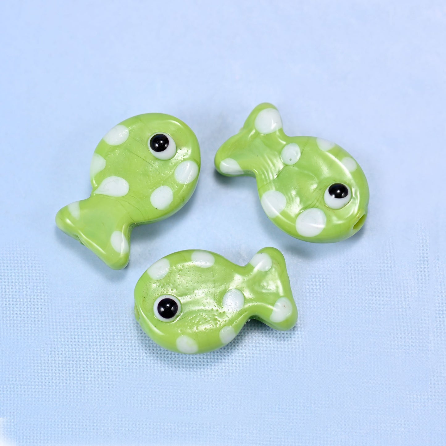 Lime Green with White Dot Fish Glass Beads: Jewelry Making Supply