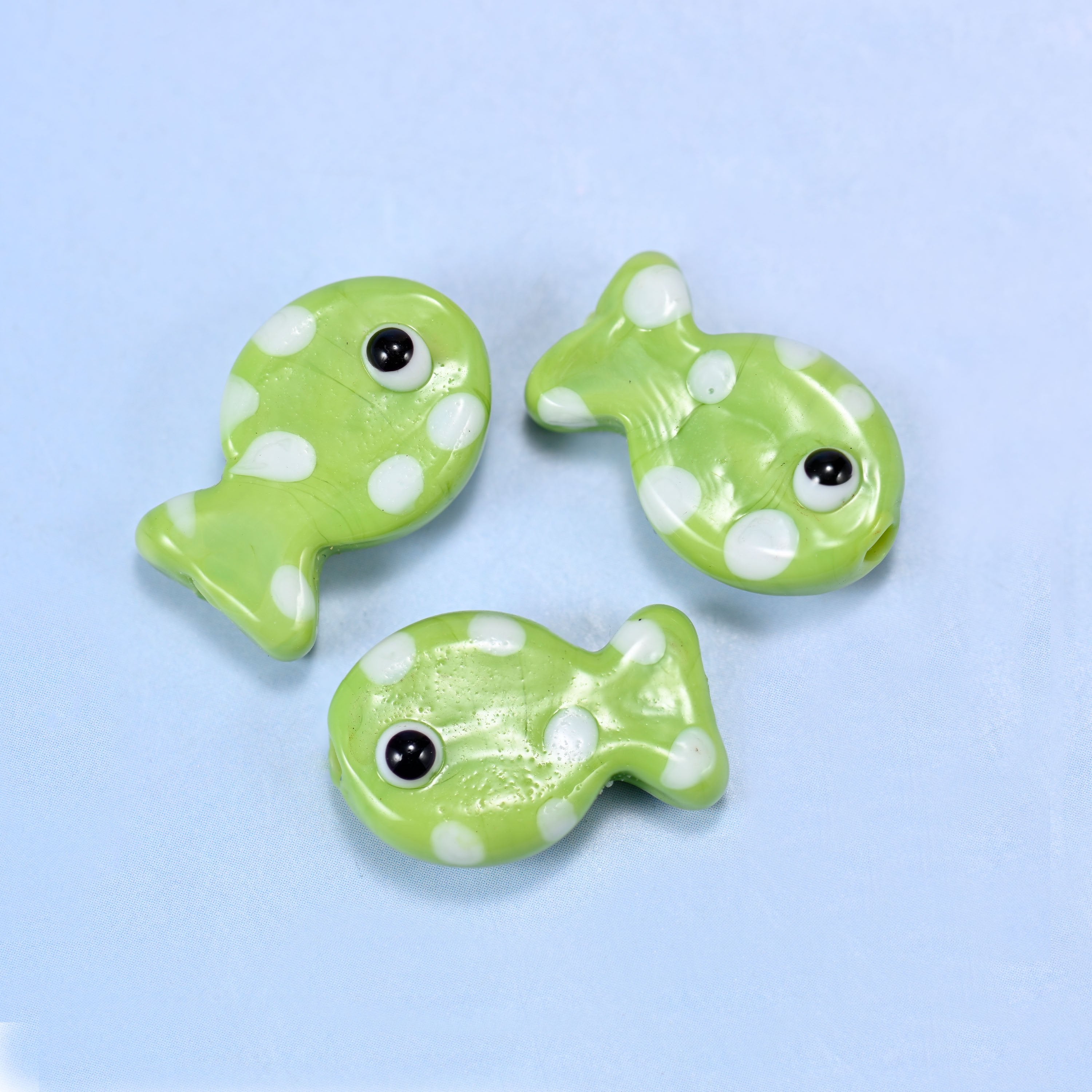 Lime Green with White Dot Fish Glass Beads: Jewelry Making Supply