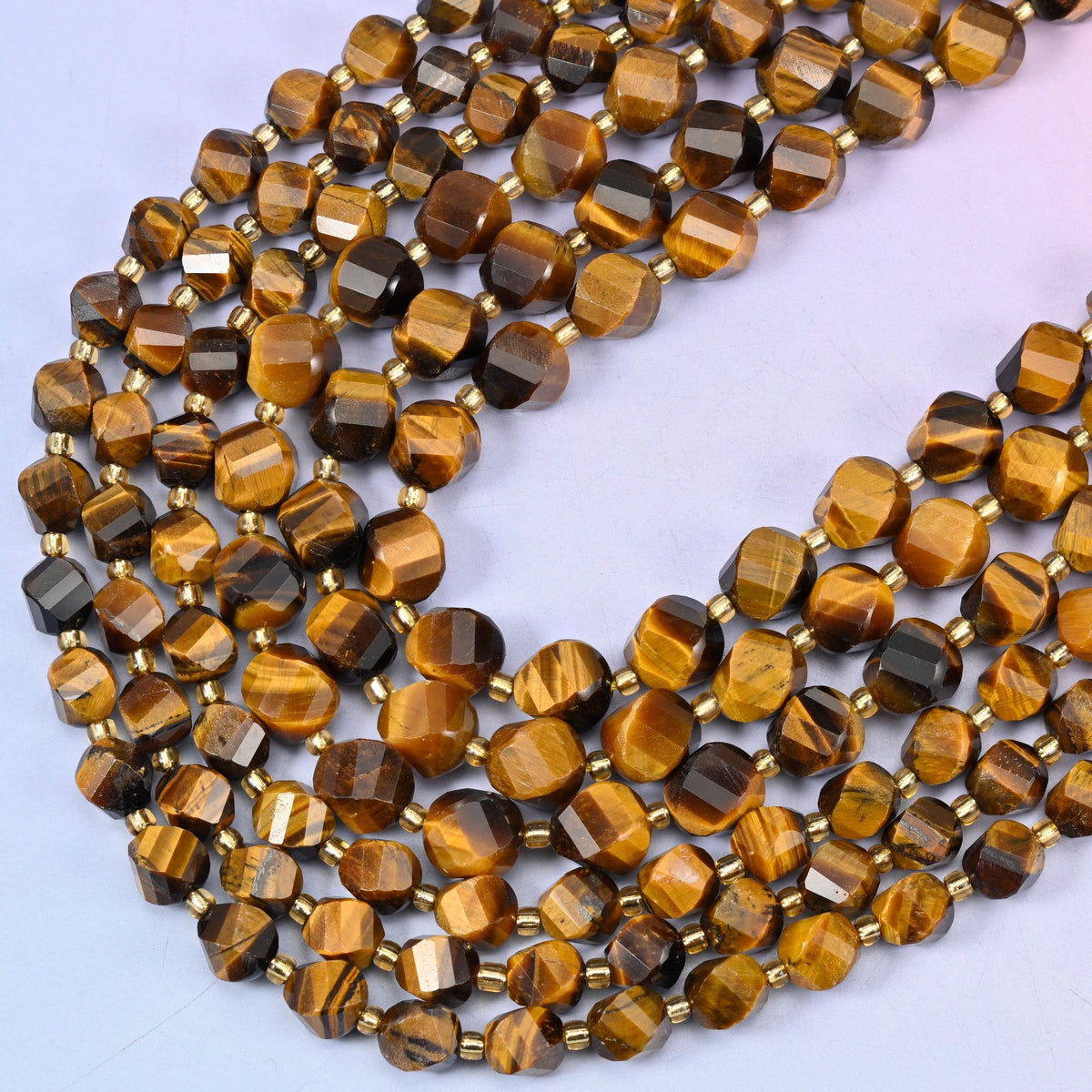 Tiger Eye faceted spiral twist beads, 15 inch strand