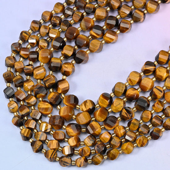 Tiger Eye faceted spiral twist beads, 15 inch strand