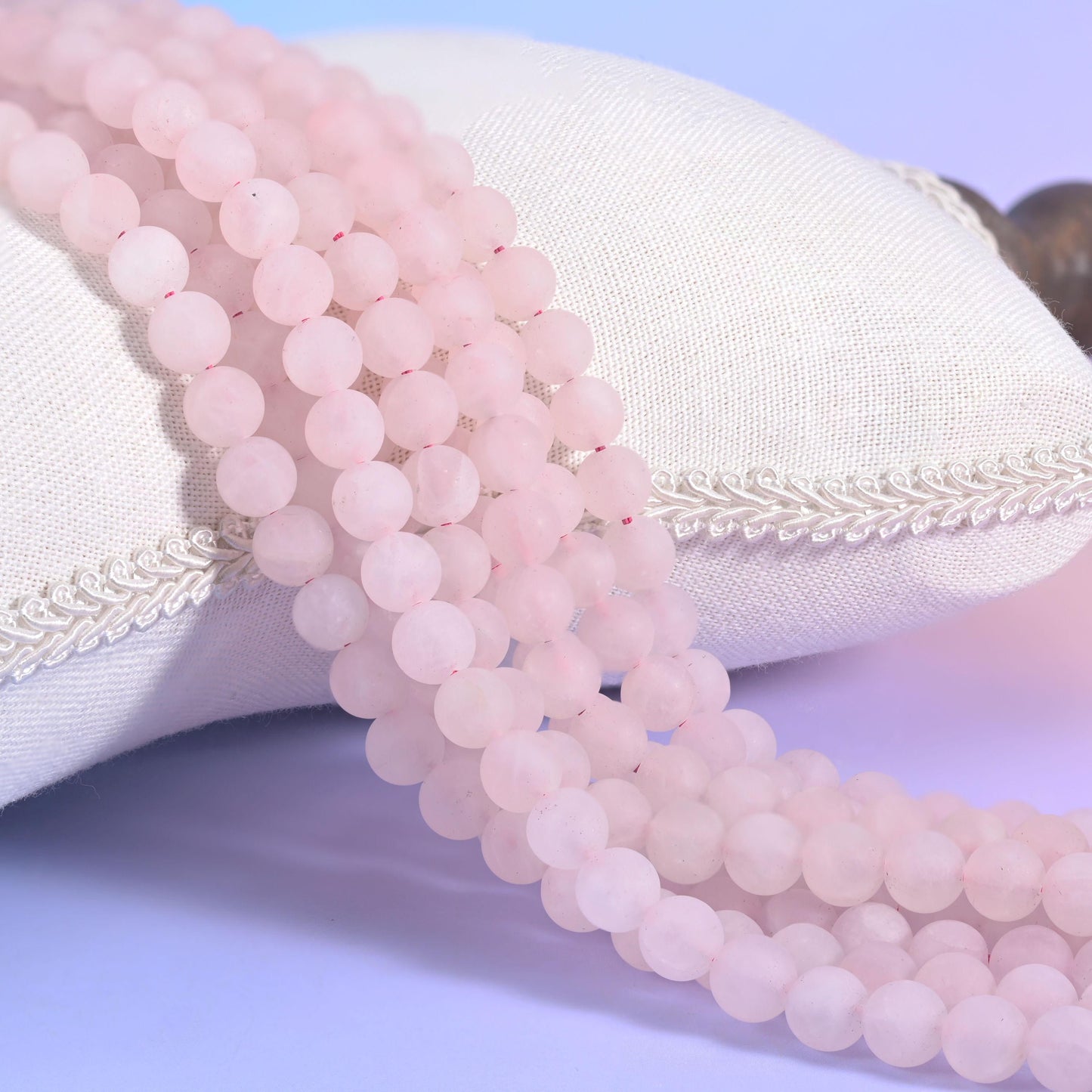 Rose Quartz Matte Round Beads, pale blush pink with a soft frosted finish