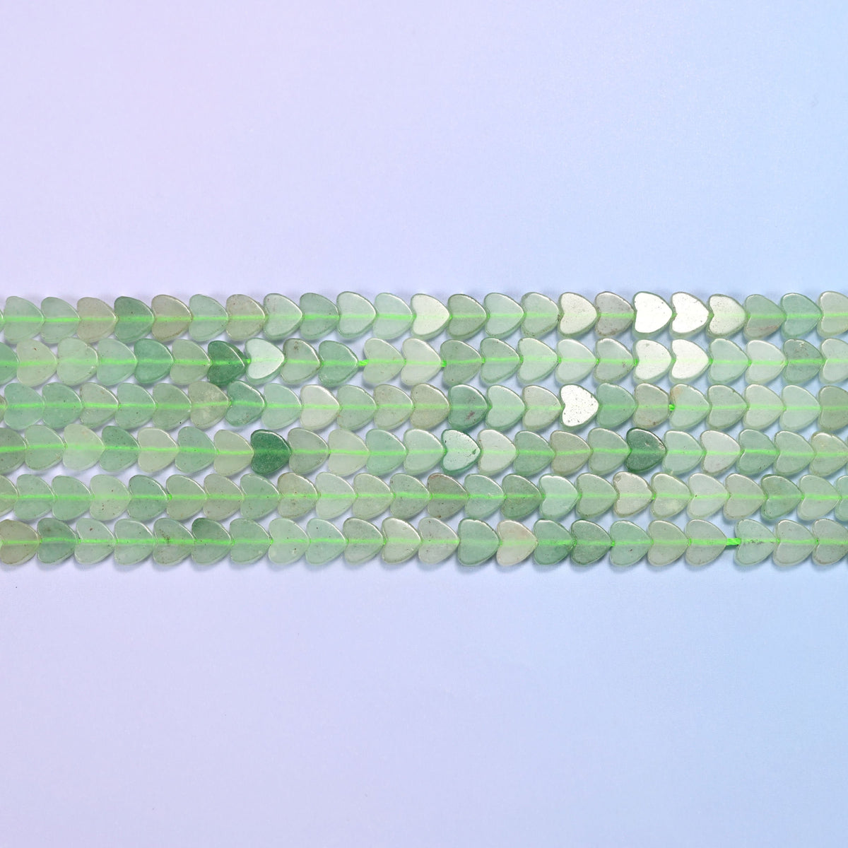 Green Aventurine Flat Heart Beads in pale mint and celadon