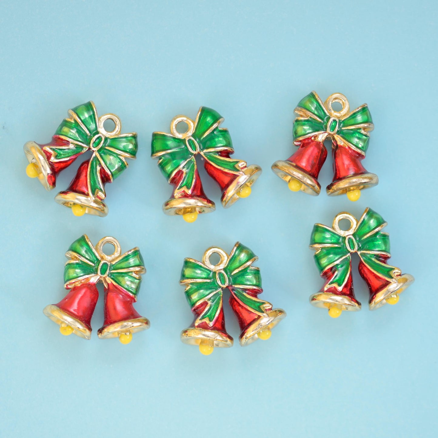 18K Gold Filled Enamel Christmas Bell Charm 13x12mm, sold per piece