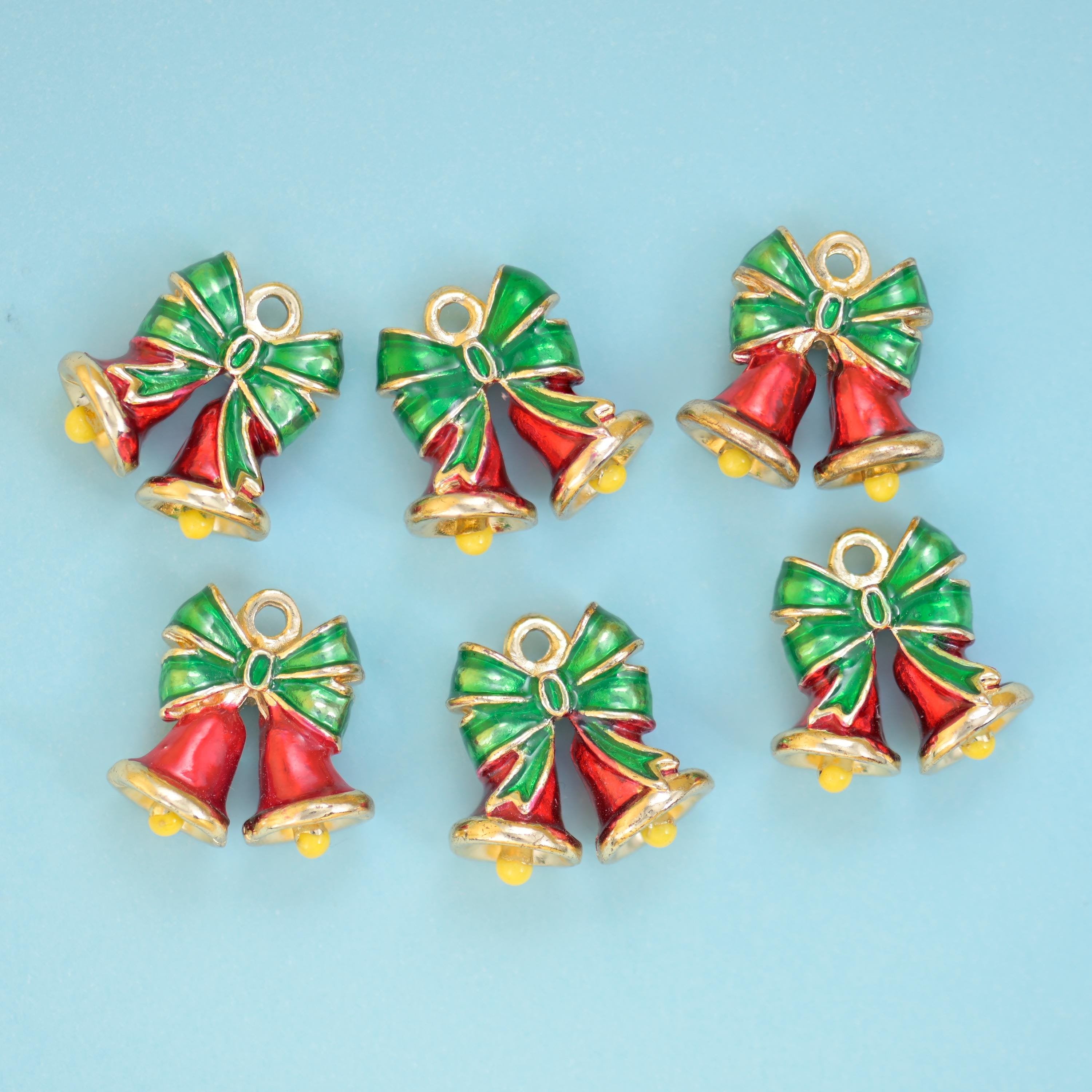 18K Gold Filled Enamel Christmas Bell Charm 13x12mm, sold per piece