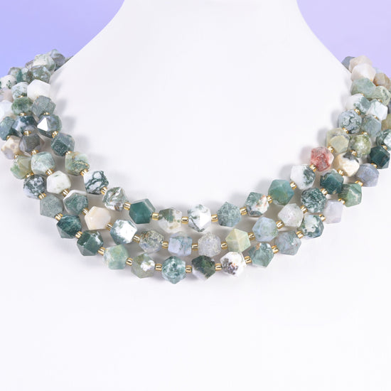 Diamond Rhombus Gemstone Beads, stone options include Red Jasper and Tianshan Jade.