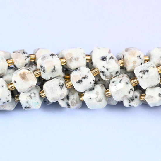 Kiwi Jasper Faceted Cube Beads, sold per 15 inch strand